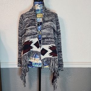Arizona Jean Co Cardigan Sweater Womens M Open Drape Front Fringe Long Sleeve